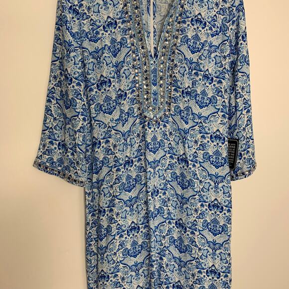 NicoBlue Shalimar Long Tunic Dress with Sapphire Jewel Embellishment Women New - Picture 11 of 16